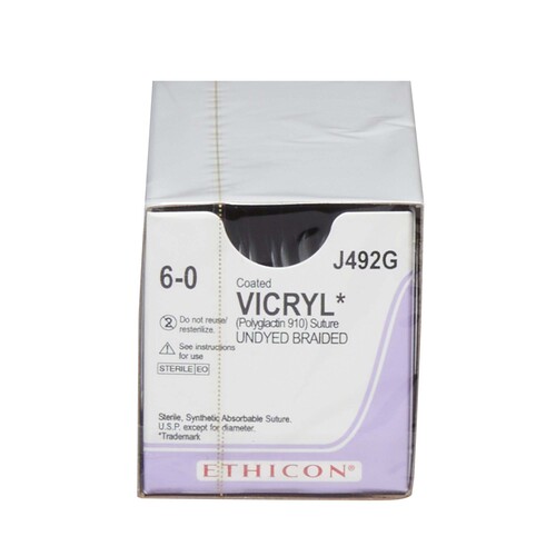 MON100537DZ - J & J Healthcare Systems - J & J Healthcare Systems Absorbable Suture with Needle Coated Vicryl Polyglactin 910 P-3 3/8 Circle Precision Reverse Cutting Needle Size 6 - 0 Braided