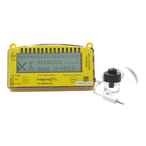 MON1010604EA - Theochem - Fridge-tag&reg; 2L Refrigerator Vaccine Data Logger with Alarm, Fahrenheit/Celsius -22&deg; to +131&deg;F (-30&deg; to +55&deg;C), Glycol Bottle Probe, Battery Operated