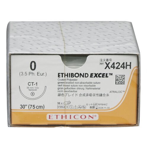 MON1026343BX - J & J Healthcare Systems - Nonabsorbable Suture with Needle Ethibond Polyester CT-1 1/2 Circle Taper Point Needle Size 0 Braided
