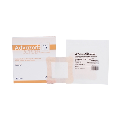 MON1027366BX - Dukal - Silicone Foam Dressing Advazorb Border&reg; 4 x 4" Square Silicone Adhesive with Border Sterile, 10/BX