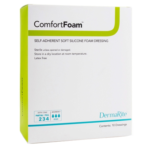 MON1027617EA - Dermarite - Silicone Foam Dressing ComfortFoam 4 x 5&quot; Rectangle Silicone Adhesive without Border Sterile, 1/EA