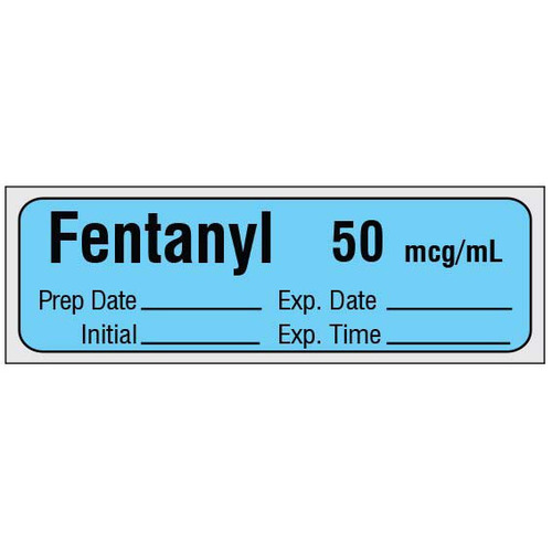 MON1028715RL - Shamrock Scientific - Shamrock Scientific Drug Label Shamrock Anesthesia Label FENTANYL 50 mcg / mL / Prep Date _____ Exp. Date _____ / Initial _____ Exp. Time _____ Blue 1/2 X 1 Inch