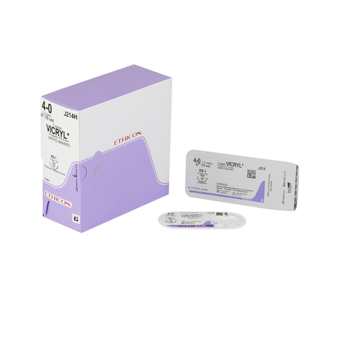 MON102911BX - J & J Healthcare Systems - Absorbable Suture with Needle Coated Vicryl&trade; Polyglactin 910 RB-1 1/2 Circle Taper Point Needle Size 4 - 0 Braided