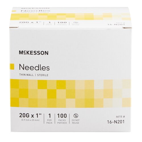 MON1031790CS - McKesson - McKesson Hypodermic Needle Without Safety 20 Gauge 1 Inch, 100/BX, 10BX/CS