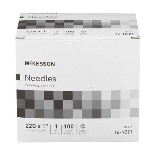 MON1031792CS - McKesson - McKesson Hypodermic Needle Without Safety 22 Gauge 1 Inch, 100/BX, 10BX/CS