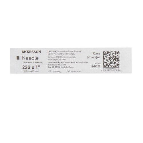 MON1031792CS - McKesson - McKesson Hypodermic Needle Without Safety 22 Gauge 1 Inch, 100/BX, 10BX/CS