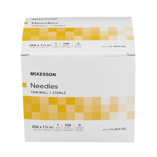 MON1031796CS - McKesson - McKesson Hypodermic Needle Without Safety 25 Gauge 1-1/2 Inch, 100/BX, 10BX/CS