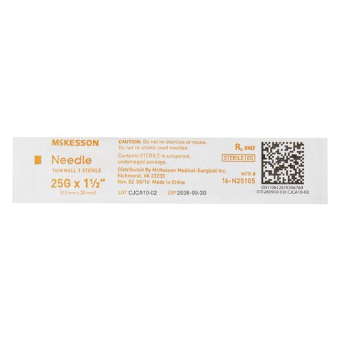 MON1031796CS - McKesson - McKesson Hypodermic Needle Without Safety 25 Gauge 1-1/2 Inch, 100/BX, 10BX/CS