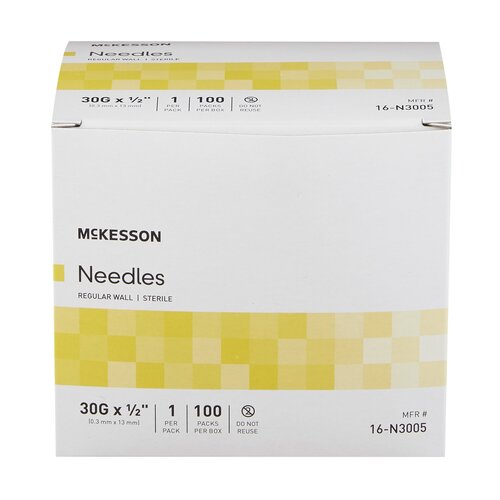 MON1031800CS - McKesson - McKesson Hypodermic Needle Without Safety 30 Gauge 1/2 Inch Length, 100/BX, 10BX/CS