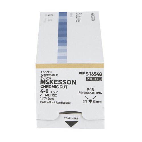 MON1034495BX - McKesson - Absorbable Suture with Needle McKesson Chromic Gut P-13 3/8 Circle Precision Reverse Cutting Needle Size 4 - 0