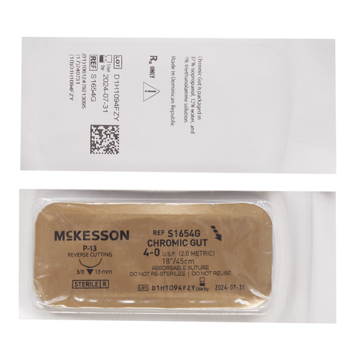 MON1034495BX - McKesson - Absorbable Suture with Needle McKesson Chromic Gut P-13 3/8 Circle Precision Reverse Cutting Needle Size 4 - 0