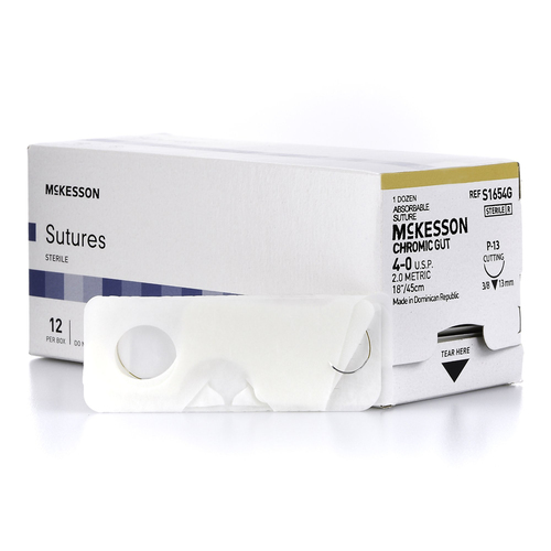 MON1034495BX - McKesson - Absorbable Suture with Needle McKesson Chromic Gut P-13 3/8 Circle Precision Reverse Cutting Needle Size 4 - 0