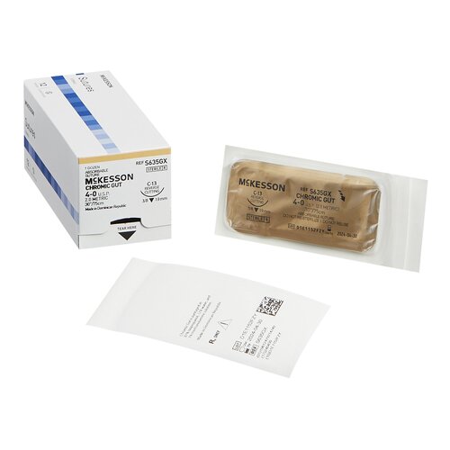MON1034496BX - McKesson - Suture with Needle Absorbable Uncoated Undyed Suture Chromic Gut Size 4 - 0 30 Inch Suture 1-Needle 19 mm Length 3/8 Circle Reverse Cutting Needle, 1/BX