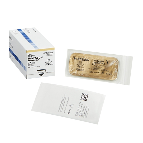 MON1034497BX - McKesson - Suture with Needle Absorbable Uncoated Undyed Suture Chromic Gut Size 3 - 0 30 Inch Suture 1-Needle 19 mm Length 3/8 Circle Reverse Cutting Needle, 1/BX