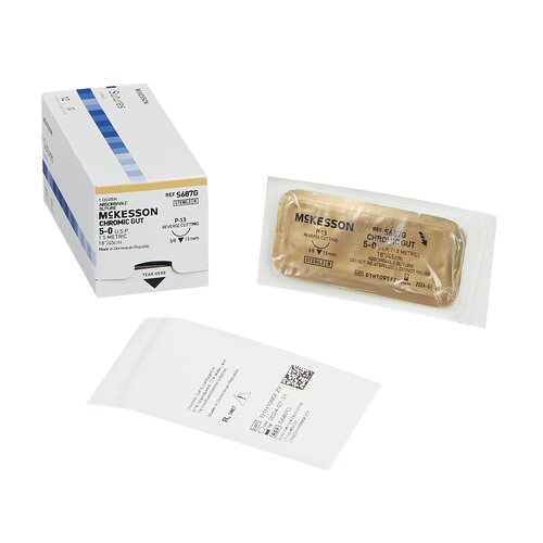 MON1034498BX - McKesson - Absorbable Suture with Needle Chromic Gut P-13 3/8 Circle Precision Reverse Cutting Needle Size 5 - 0, 1/BX