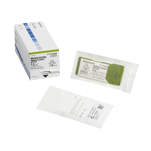 MON1034501BX - McKesson - Nonabsorbable Suture with Needle Nylon P-12 3/8 Circle Precision Reverse Cutting Needle Size 5 - 0 Monofilament, 1/BX