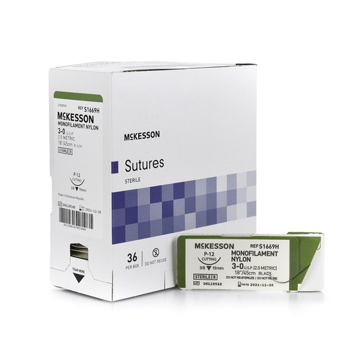 MON1034504BX - McKesson - Nonabsorbable Suture with Needle McKesson Nylon P-12 3/8 Circle Precision Reverse Cutting Needle Size 3 - 0 Monofilament