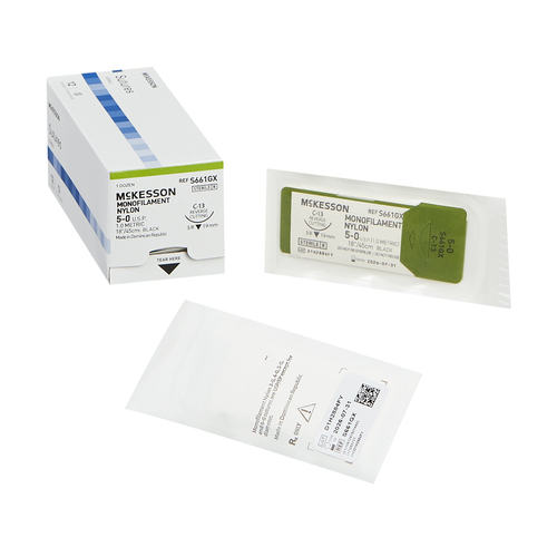 MON1034506BX - McKesson - Nonabsorbable Suture with Needle McKesson Nylon C-13 3/8 Circle Reverse Cutting Needle Size 5 - 0 Monofilament
