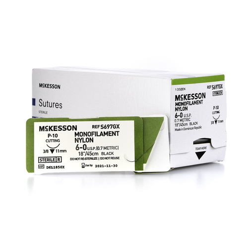 MON1034510BX - McKesson - Nonabsorbable Suture with Needle McKesson Nylon P-10 3/8 Circle Precision Reverse Cutting Needle Size 6 - 0 Monofilament