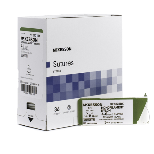 MON1034514BX - McKesson - Nonabsorbable Suture with Needle McKesson Nylon C-1 3/8 Circle Reverse Cutting Needle Size 4 - 0 Monofilament