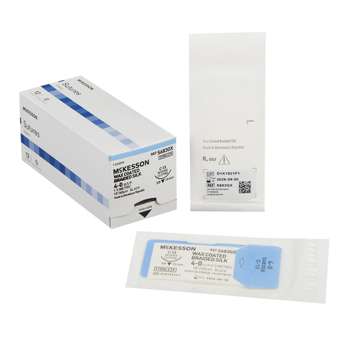 MON1034516BX - McKesson - Nonabsorbable Suture with Needle McKesson Silk C-13 3/8 Circle Reverse Cutting Needle Size 4 - 0 Braided
