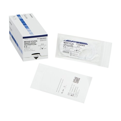 MON1034523BX - McKesson - Suture with Needle Nonabsorbable Uncoated Blue Suture Monofilament Polypropylene Suture Size 5 - 0 18 Inch Suture 1-Needle 13 mm Length 3/8 Circle Reverse Cutting Needle, 1/BX