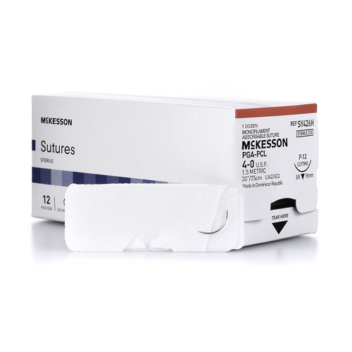 MON1034539BX - McKesson - Absorbable Suture with Needle McKesson Polyglycolic Acid / PCL P-12 3/8 Circle Precision Reverse Cutting Needle Size 4 - 0 Monofilament