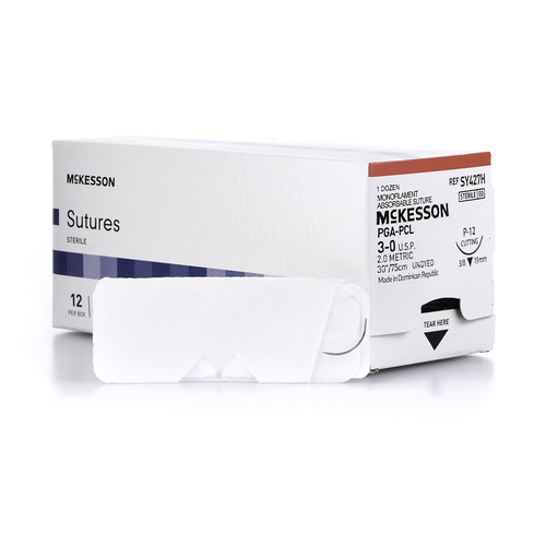 MON1034540BX - McKesson - Absorbable Suture with Needle McKesson Polyglycolic Acid / PCL P-12 3/8 Circle Precision Reverse Cutting Needle Size 3 - 0 Monofilament