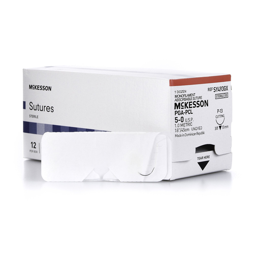 MON1034541BX - McKesson - Absorbable Suture with Needle McKesson Polyglycolic Acid / PCL P-13 3/8 Circle Precision Reverse Cutting Needle Size 5 - 0 Monofilament