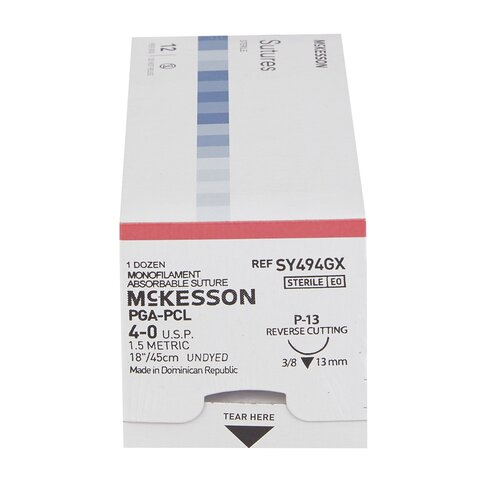 MON1034542BX - McKesson - Absorbable Suture with Needle McKesson Polyglycolic Acid / PCL P-13 3/8 Circle Precision Reverse Cutting Needle Size 4 - 0 Monofilament