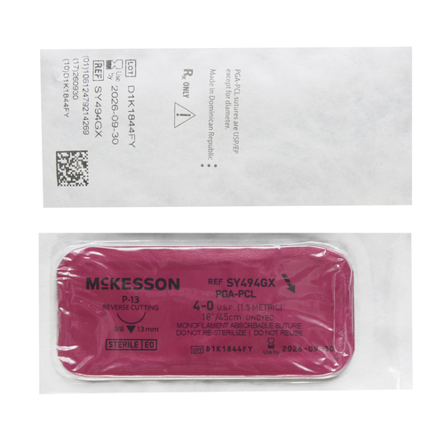 MON1034542BX - McKesson - Absorbable Suture with Needle McKesson Polyglycolic Acid / PCL P-13 3/8 Circle Precision Reverse Cutting Needle Size 4 - 0 Monofilament