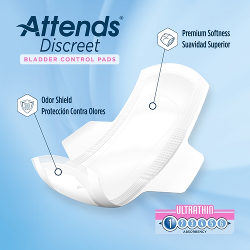 MON1039119CS - Attends - Attends Discreet&reg; Light Absorbency Bladder Control Pads, 9", 480/CS