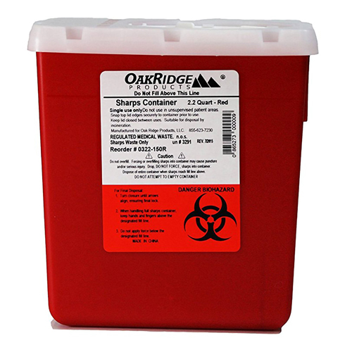 MON1039877CS - OakRidge Products - Sharps Container OakRidge Translucent Red Base 6-1/3 L X 4-2/3 W X 6-1/3 H Inch Vertical Entry 0.55 Gallon, 60 per Case