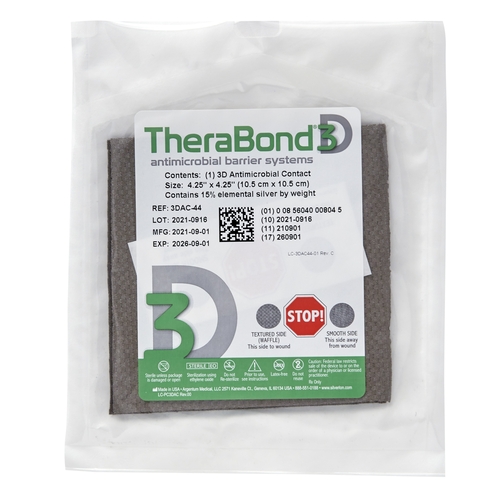 MON1041507BX - Argentum Medical - Silver Wound Contact Layer Dressing TheraBond 3D 4-1/2 X 4-1/4 Inch Square Sterile, 10/BX