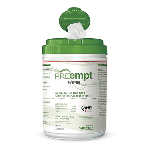MON1044095CS - Contec - Contec PREempt Surface Disinfectant Cleaner Premoistened Cleanroom Manual Pull Wipe 160 Count Canister Unscented NonSterile, 12/CS