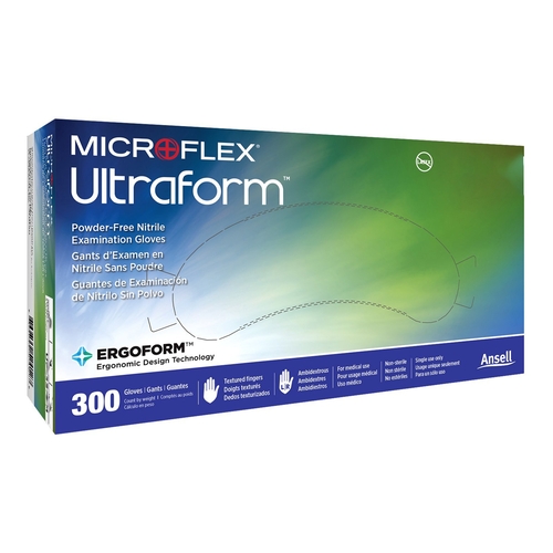 MON1048428CS - Microflex Medical - Exam Glove Ultraform Medium / Large NonSterile Nitrile Standard Cuff Length Textured Fingertips Blue Not Rated, 3000/CS