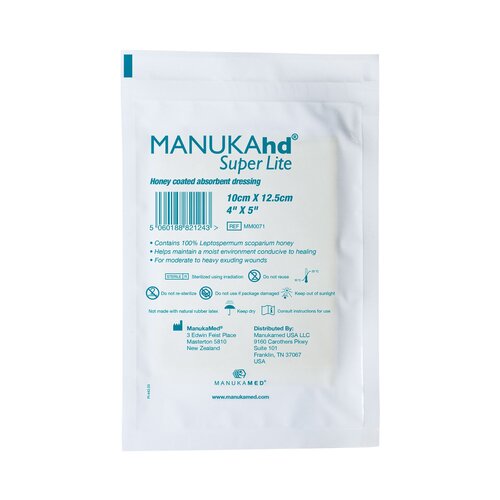 MON1050659BX - Manukamed - Honey Impregnated Wound Dressing MANUKAhd&reg; Super Lite Rectangle 4 X 5 Inch Sterile