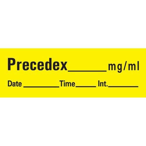 MON1050952RL - PDC Healthcare - PDC Healthcare Drug Label UAL Anesthesia Label Tape Precedex _mg/mL Date_Time_Int Yellow 1/2 X 1-1/2 Inch