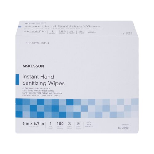 MON1055597CS - McKesson - McKesson Hand Sanitizing Wipes, Ethyl Alcohol, Individual Packet, 100 EA/BX, 10 BX/CS