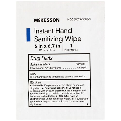MON1055597CS - McKesson - McKesson Hand Sanitizing Wipes, Ethyl Alcohol, Individual Packet, 100 EA/BX, 10 BX/CS