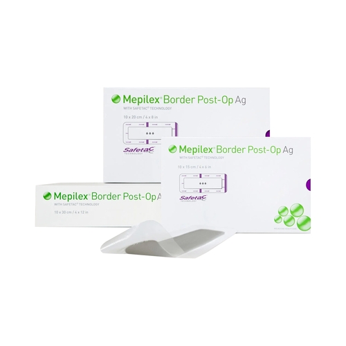 MON1058156CS - Molnlycke Healthcare - Molnlycke Healthcare Silver Foam Dressing Mepilex Border Post Op AG 4 x 6&quot; Rectangle Sterile, 70 EA/CS