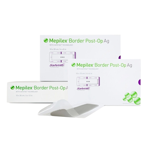 MON1058159CS - Molnlycke Healthcare - Molnlycke Healthcare Silver Foam Dressing Mepilex Border Post Op AG 4 x 12&quot; Rectangle Sterile, 25 EA/CS