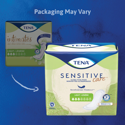 MON1059446CS - Essity - Essity TENA Sensitive Care™ Bladder Control Pad, Ultra Thin, Light, 10 Inch Length, Light Absorbency, Dry-Fast Core™, One Size Fits Most