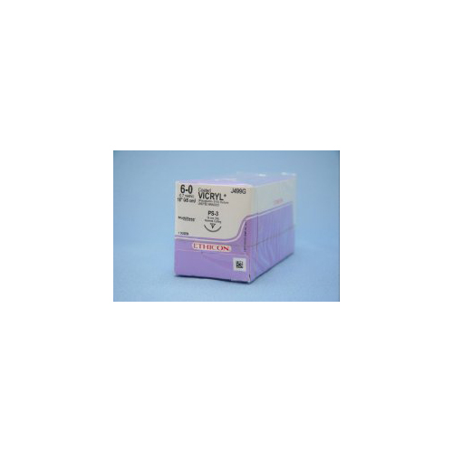 MON106522BX - J & J Healthcare Systems - Absorbable Suture with Needle Coated Vicryl Polyglactin 910 PS-3 3/8 Circle Reverse Cutting Needle Size 6 - 0 Braided, 12 per Box