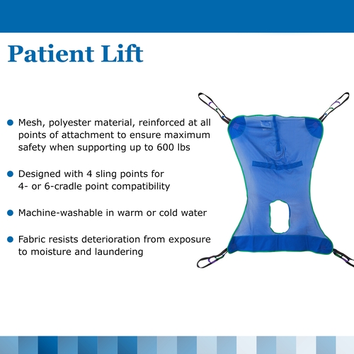 MON1065248EA - Drive Medical - Drive Medical Full Body Commode Sling 4 or 6 Points Without Head Support Medium 600 lbs