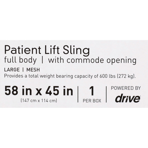 MON1065249EA - Drive Medical - Drive Medical Full Body Commode Sling 4 or 6 Points Without Head Support Large 600 lbs