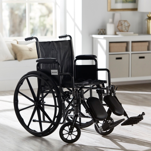 MON1065277EA - McKesson - Wheelchair Padded, Removable Arm Style Composite Wheel Black 18 Inch Seat Width 300 lbs. Weight Capacity