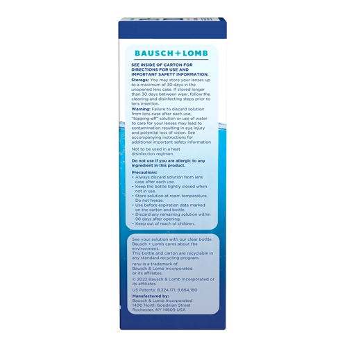 MON1065831EA - Valeant Pharmaceuticals - Contact Lens Solution Bausch + Lomb re'nu&reg; Advanced Formula 4 oz. Solution