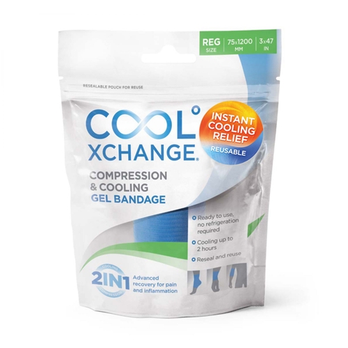 MON1070546EA - Orthozone - Compression and Cooling Gel Bandage CoolXChange 2 in 1 3 X 47 Inch Ankle / Foot / Wrist / Elbow / Finger Standard Compression Self-adherent Closure Blue Regular NonSterile, 1/EA