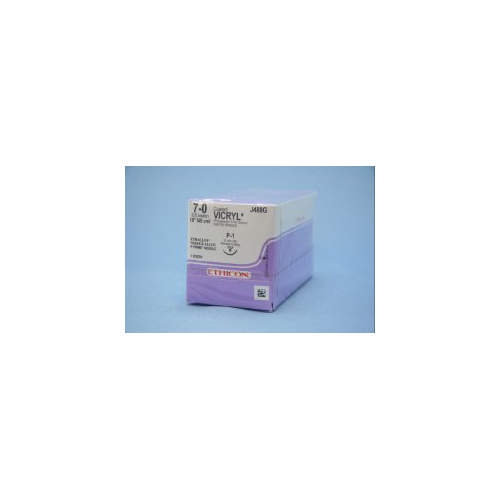 MON107078BX - J & J Healthcare Systems - J & J Healthcare Systems Absorbable Suture with Needle Coated Vicryl Polyglactin 910 P-1 3/8 Circle Precision Reverse Cutting Needle Size 7 - 0 Braided
